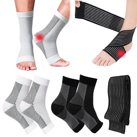 Neuropathy Socks for Women and Men Upgraded 2 Pairs Soothe Socks with 2 Ankle Support Straps Ankle Brace Plantar Fasciitis Relief Toeless Ankle Compression Sleeve