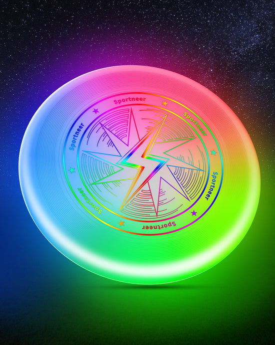 Sportneer Flying Disc Glow in The Dark LED Flying Disc Rechargeable LED Flying Disc Colorful Light Up Flying Disc for Men/Teens Birthday and Camping Gifts 175G (Hot Stamping 1)