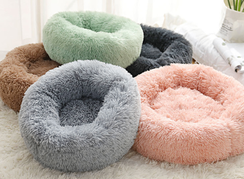 Rond pluche hondenbed voor kleine honden en puppy&
