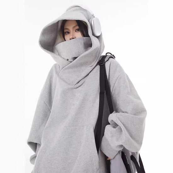 Losse hoodie met hoge kraag en fleecevoering