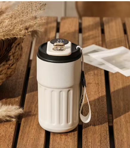 Slimme Digitale Thermosfles Draagbare Koffiemok Roestvrijstalen Waterfles Geïsoleerde Beker voor in de Auto Koudhoudende Vacuümfles 450 ml