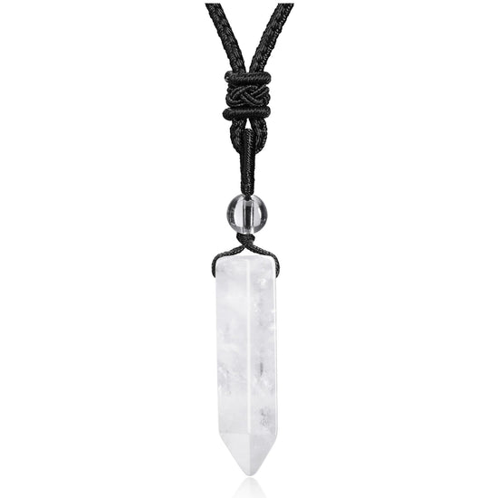 Top Plaza Clear Quartz Healing Crystal Stone Necklaces for Men Hexagonal Pendant Necklaces Adjustable Braided Rope Natural Gemstone Necklace Jewelry Christmas Gift for Dad Husband BF