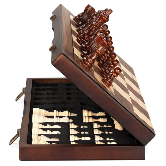 Magnetic Wooden Chess Set for Adults Kids 15 Chess Board with Handmade Pieces Folding Portable Travel Unique Chess Sets Game for Tournament Professional Beginner