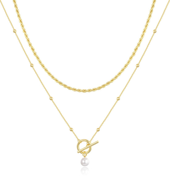Jewlpire 14k Plated Gold Layered Necklaces for Women Gold Necklace Set Cuban Link Snake Chain Paperclip Layered Chains Twisted Rope and Twisted Chain Trendy Layering Necklace